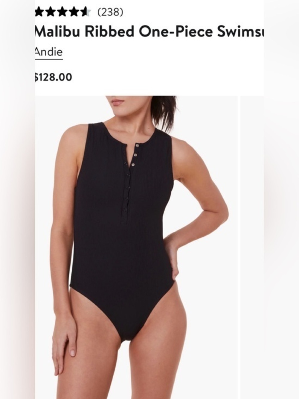 Andie Black Ribbed Button-Front Swim Bodysuit size 20/22 EUC